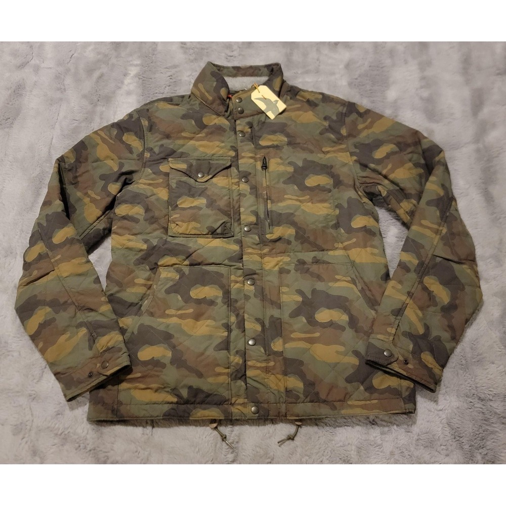 Relwen Quilted Tanker Jacket Mens Medium Green Camo Orange Lined Insulated Zip - Picture 2 of 7
